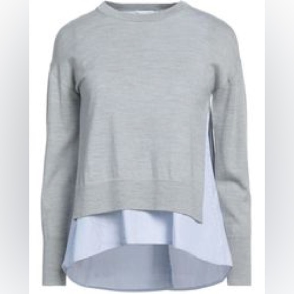 ESCADA Sport Two in One Vapour Gray Wool Sweater Blue Striped Side Split Medium - Picture 12 of 12